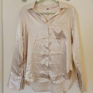 Free People Pearl Satin Button Down Shirt
